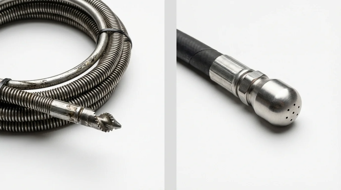 Drain snake cable and hydro jetting nozzle used for drain cleaning in Wayzata, MN