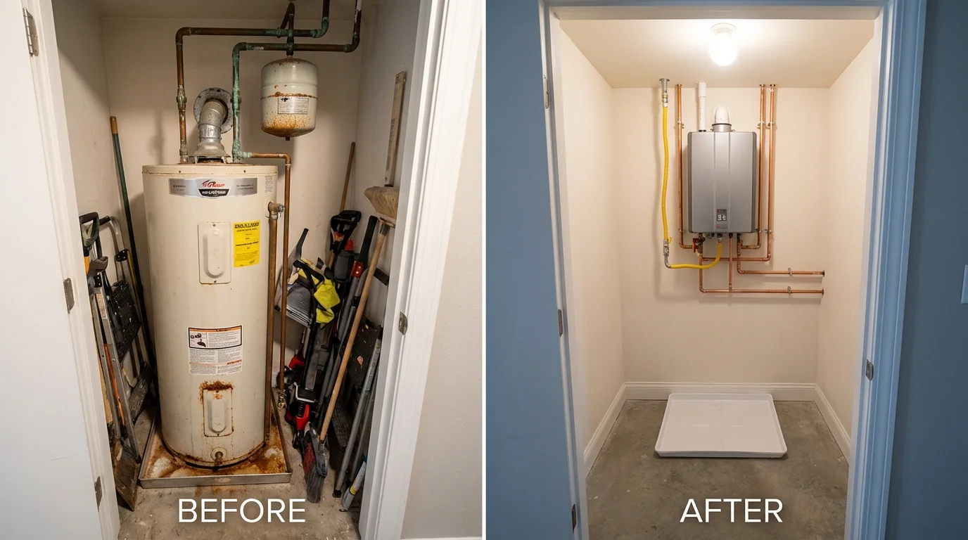 Tank water heater versus wall-mounted tankless unit comparison for Wayzata, MN homeowners