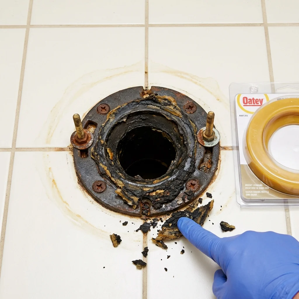 Failed wax ring showing water seepage at the base of a toilet in a Wayzata, MN home